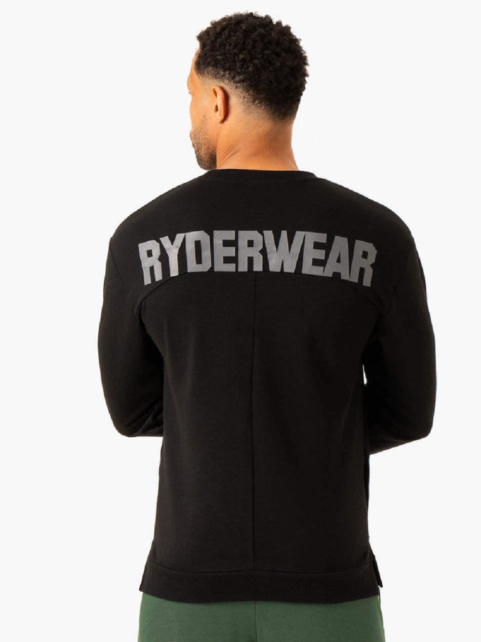 Black Men's Ryderwear Heritage Crew Neck Active Lounge | 95NG35782