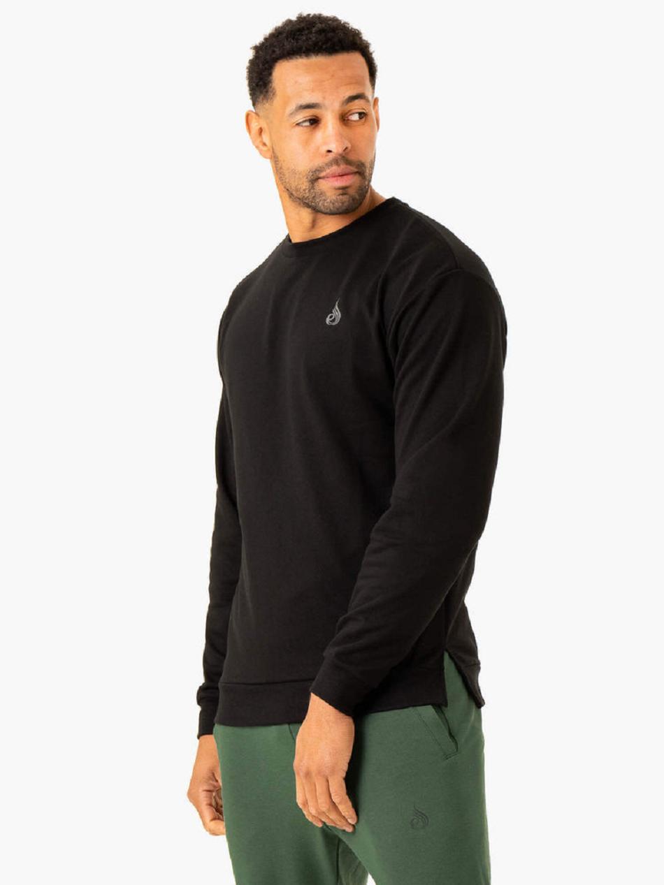 Black Men's Ryderwear Heritage Crew Neck Active Lounge | 95NG35782