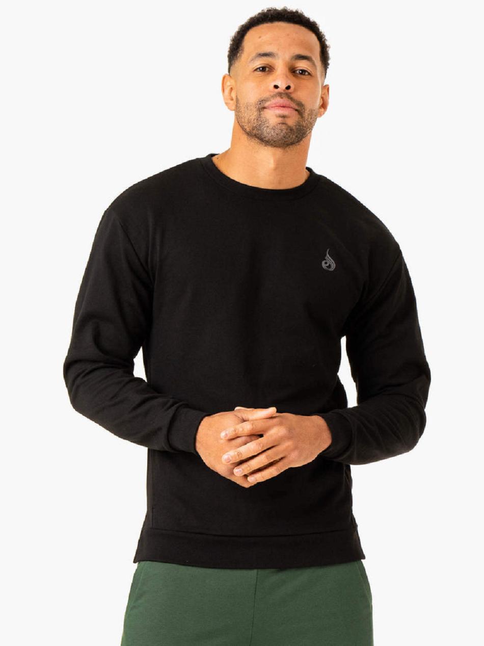 Black Men's Ryderwear Heritage Crew Neck Active Lounge | 95NG35782