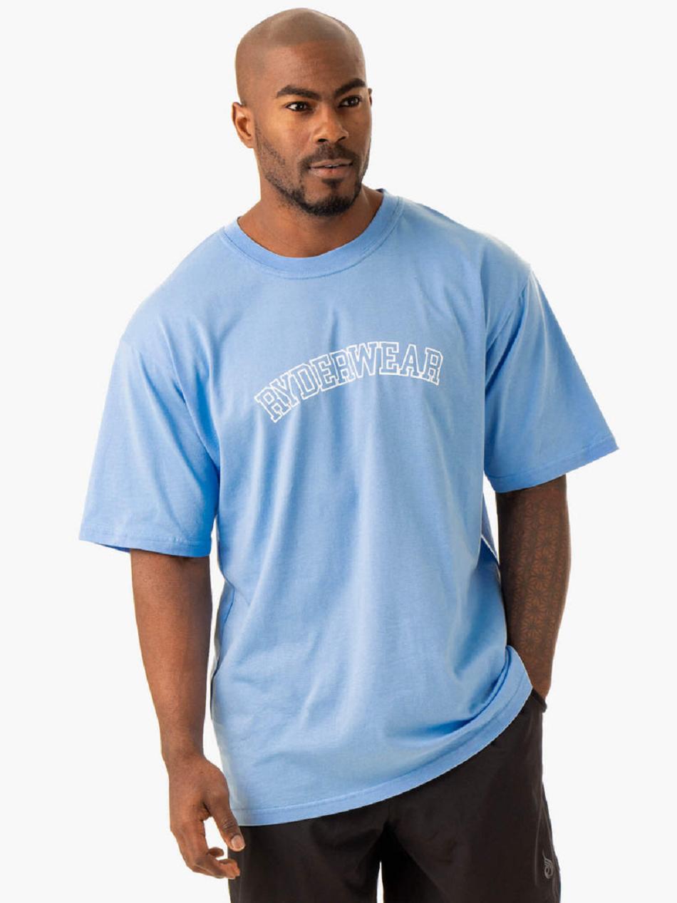 Blue Men's Ryderwear Oversized T-shirt | 6Y8610515