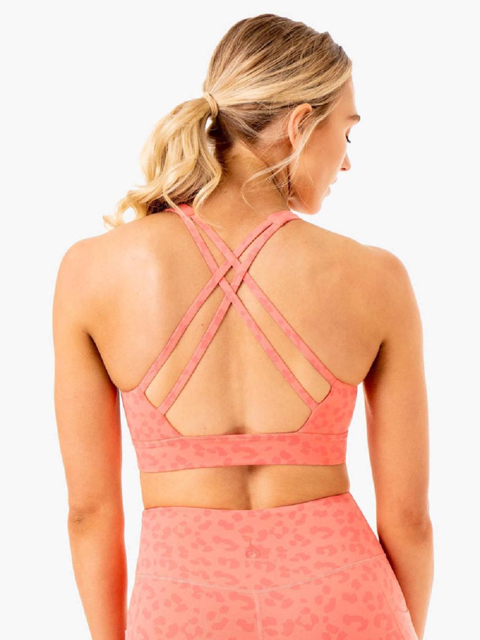 Coral / Leopard Women's Ryderwear Ultra V-Neck Sports Bras | 5G5341528