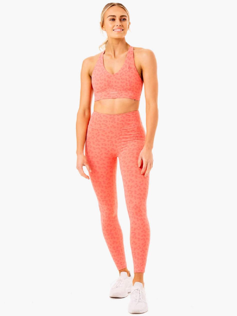 Coral / Leopard Women's Ryderwear Ultra V-Neck Sports Bras | 5G5341528