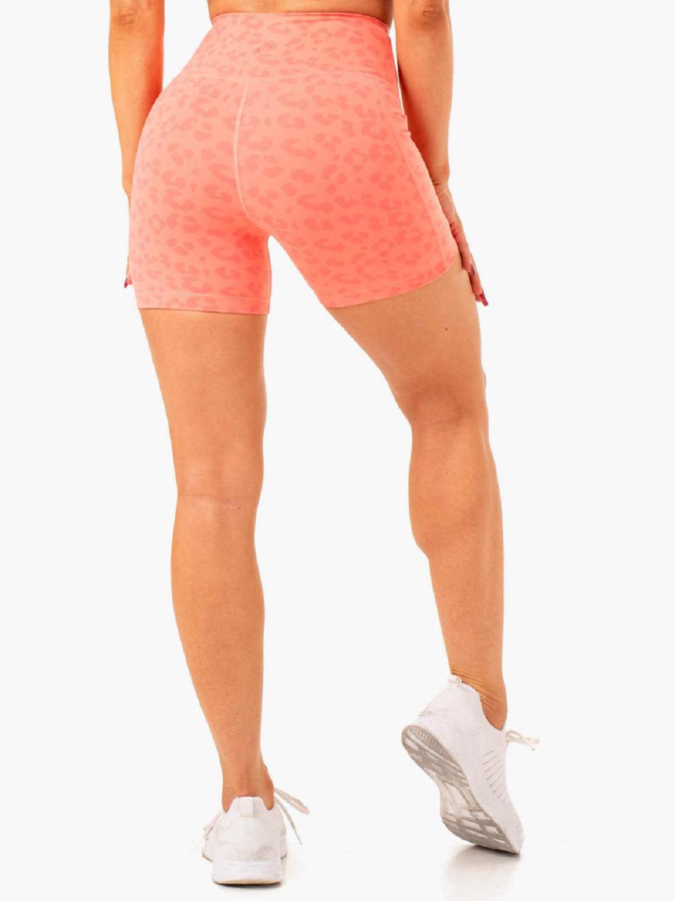 Coral / Leopard Women's Ryderwear Ultra High Waisted Mid Length Shorts | G5B36471