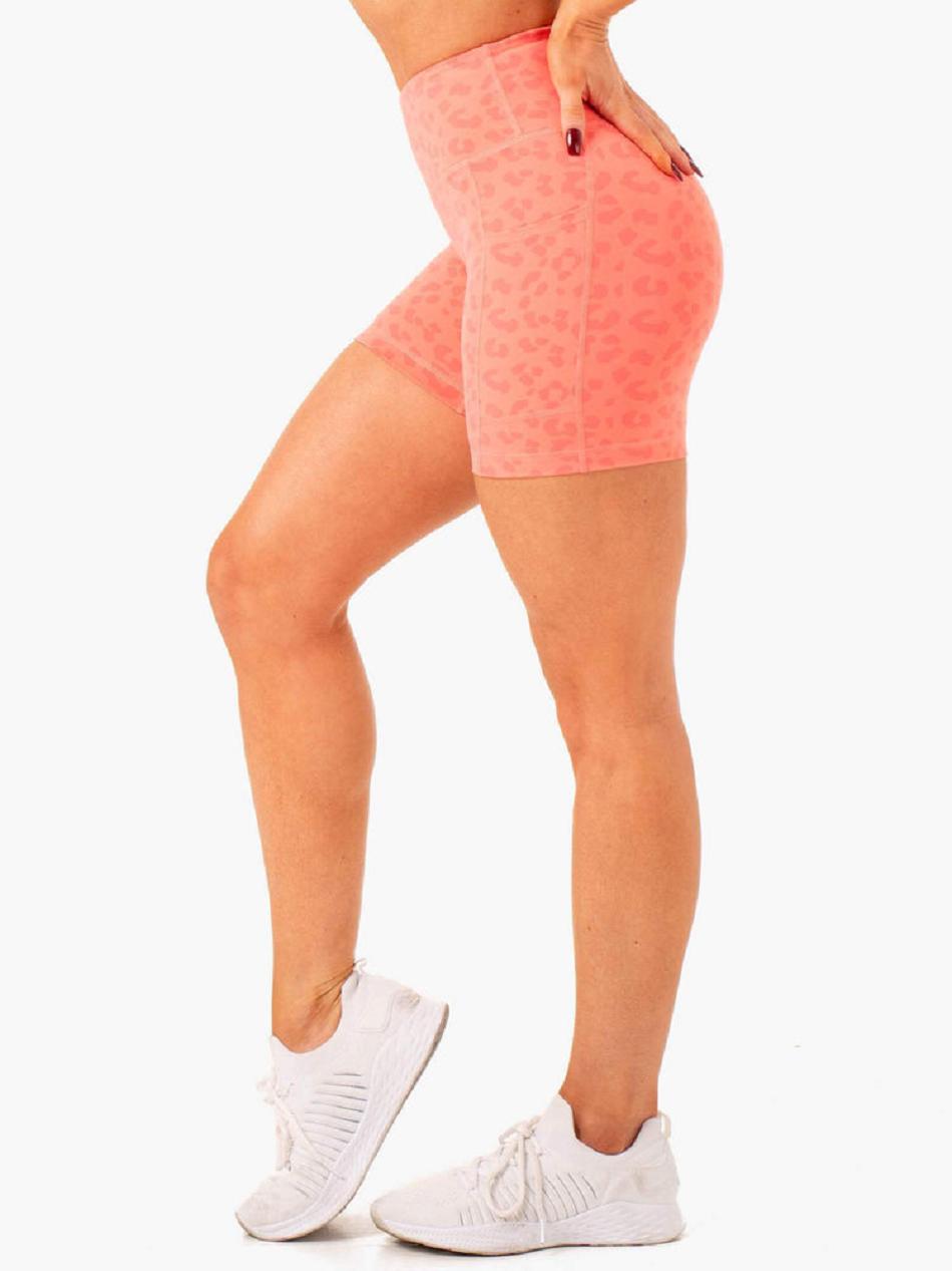 Coral / Leopard Women's Ryderwear Ultra High Waisted Mid Length Shorts | G5B36471