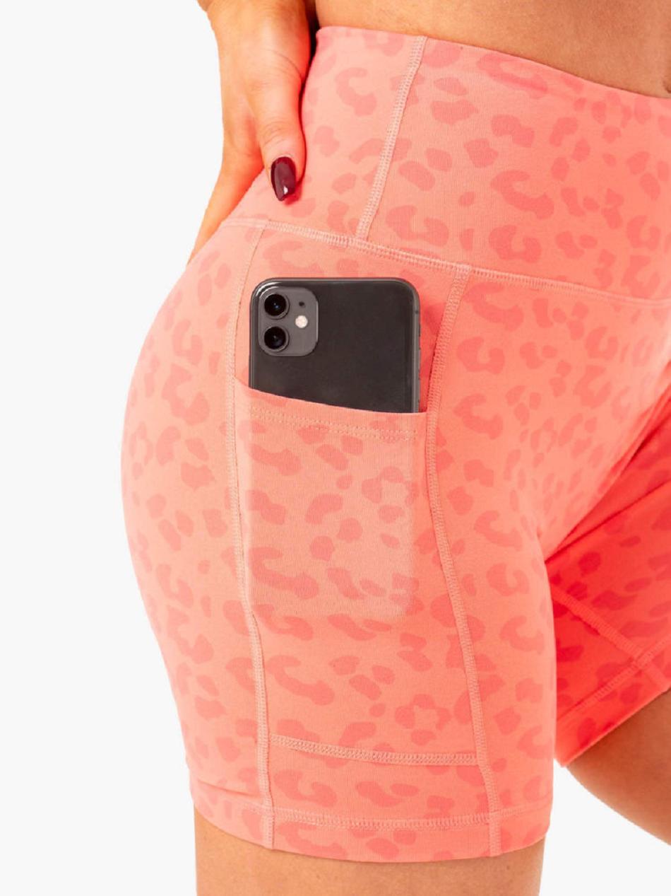 Coral / Leopard Women's Ryderwear Ultra High Waisted Mid Length Shorts | G5B36471
