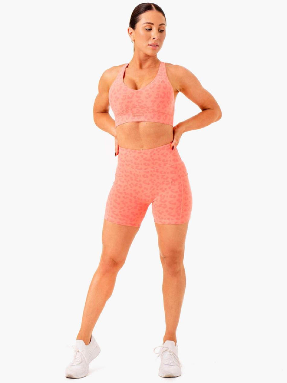 Coral / Leopard Women's Ryderwear Ultra High Waisted Mid Length Shorts | G5B36471