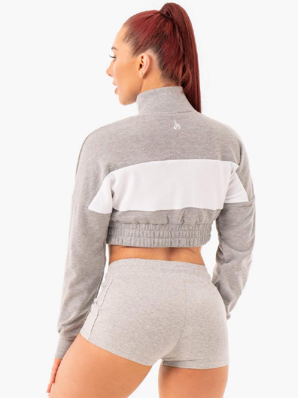 Grey Women's Ryderwear Cropped Track Jumper Top | DS5688481