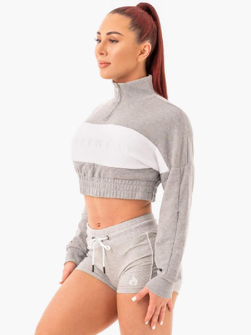 Grey Women's Ryderwear Cropped Track Jumper Top | DS5688481