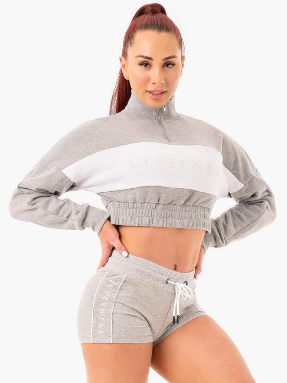 Grey Women's Ryderwear Cropped Track Jumper Top | DS5688481