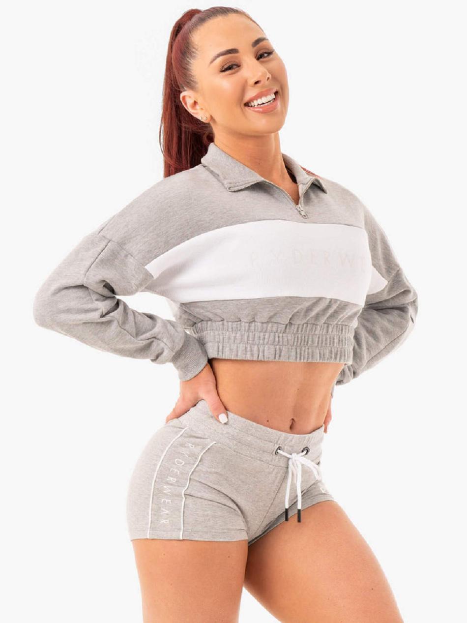 Grey Women's Ryderwear Cropped Track Jumper Top | DS5688481