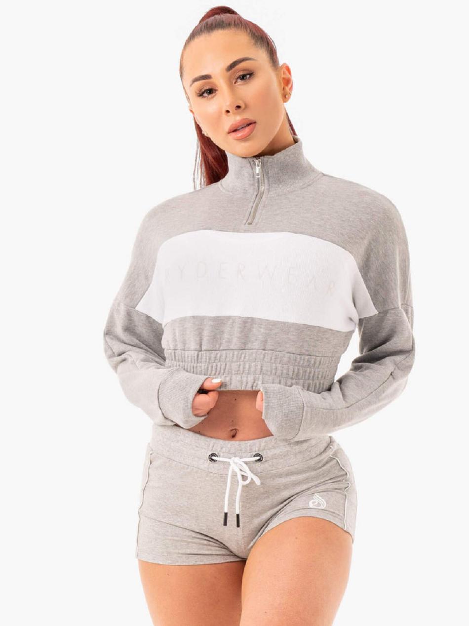 Grey Women\'s Ryderwear Cropped Track Jumper Top | DS5688481